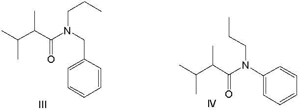 <strong>Provide the structure for N-phenyl-N-propyl-2,3-dimethylbutanamide? </strong> A) I B) II C) III D) IV E) V