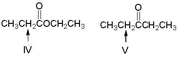 <strong>Which of the following indicated \alpha -hydrogens is most acidic? </strong> A) I B) II C) III D) IV E) V
