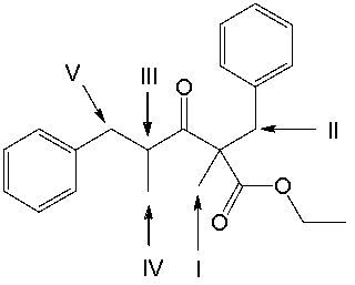 <strong>Which carbon atom has the most acidic hydrogen in the following compound? </strong> A) I B) II C) III D) IV E) V