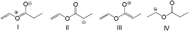 <strong>Which of the following compounds represents an enolate? </strong> A) I B) II C) III D) IV E) both B and C