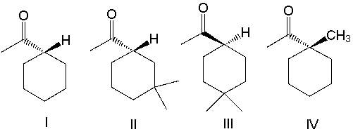 <strong>Which of the following compounds would NOT undergo racemization in the presence of a base? </strong> A) I B) II C) III D) IV E) II and III