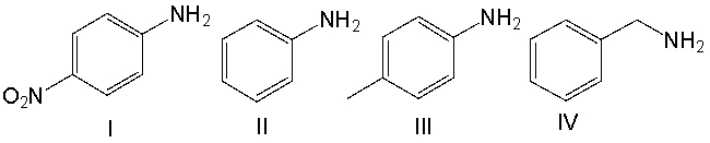<strong>Rank the following compounds in decreasing (strongest to weakest) order of basicity. </strong> A) I > III > II > IV B) II > III > I > IV C) IV > II > III > IV D) IV > III > II > I E) III > II > I > IV