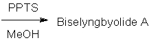 Biselyngbyolide A is a cytotoxic natural product that shows promise for the treatment of bone lytic diseases. Shown below is a recent synthesis of this molecule (Org. Lett. 2014, 16, 2858). Give the structure of intermediate 1 and Biselyngbyolide A. Hint: PPTS is a strong organic acid.