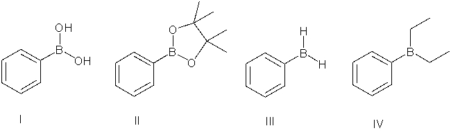<strong>Which of the following is a boronic ester? </strong> A) I B) II C) III D) IV