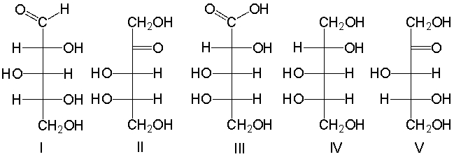 <strong>Which of the following is a L-ketopentose? </strong> A) I B) II C) III D) IV E) III and IV