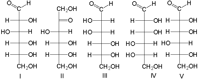 <strong>Which one of the following is the correct Fischer projection for D-gulose? </strong> A) I B) II C) III D) IV E) V