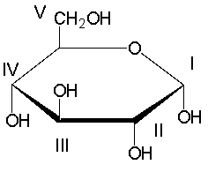 <strong>Which carbon in the following monosaccharide is the anomeric carbon? </strong> A) I B) II C) III D) IV E) V