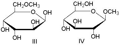 <strong>Which of the following compound(s) would undergo mutarotation in aqueous solution? </strong> A) I B) II and III C) III and IV D) I, II, and III E) all of these