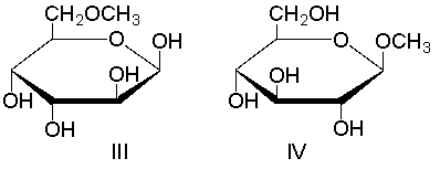 <strong>Which of the following compound(s) would NOT undergo mutarotation in aqueous solution? </strong> A) I B) II and IV C) III D) IV E) II, III and IV