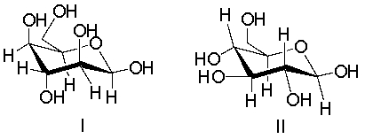 <strong>Which of the following structures represent \beta -D-glucopyranose? </strong> A) I B) II C) III D) IV E) none of these