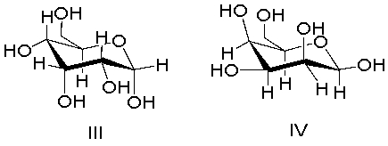 <strong>Which of the following structures represent \beta -D-glucopyranose? </strong> A) I B) II C) III D) IV E) none of these
