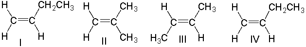 <strong>Which one of the following monomers will produce polyisobutylene? </strong> A) I B) II C) III D) IV E) none of these