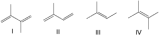 <strong>Which one of the following monomers will produce polyisoprene? </strong> A) I B) II C) III D) IV E) none of these