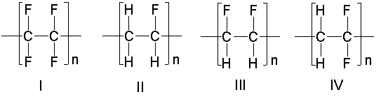 <strong>Which one of the following is the correct structure for poly(vinylidene fluoride)? </strong> A) I B) II C) III D) IV E) none of these