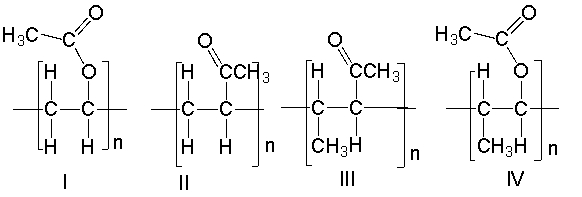 <strong>Which one of the following is the correct structure for poly(vinyl acetate)? </strong> A) I B) II C) III D) IV E) none of these
