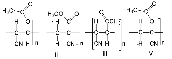 <strong>Which one of the following is the correct structure for poly(methyl \alpha -cyanoacrylate? </strong> A) I B) II C) III D) IV E) none of these