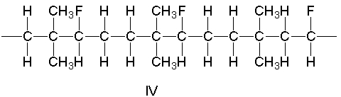 <strong>Which of the following is a region of an alternate copolymer constructed from isobutylene and vinyl fluoride? </strong> A) I B) II C) III D) IV E) none of these