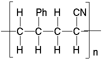 <strong>Which of the following monomer pairs is required to make the polymer below? </strong> A) styrene and acrylonitrile B) styrene and propylnitrile C) phenylpropene and acrylonitrile D) phenylpropene and propylnitrile E) none of these