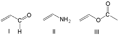 <strong>Arrange the following monomers in decreasing order of reactivity towards cationic polymerization? </strong> A) I > III > II B) II > I > III C) III > II > I D) II > III > I E) III > I > II
