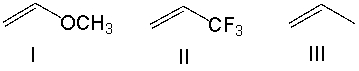 <strong>Arrange the following monomers in decreasing order of reactivity towards anionic polymerization? </strong> A) I > III > II B) II > III > I C) III > II > I D) II > I > III E) III > I > II