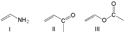 <strong>Arrange the following monomers in decreasing order of reactivity towards anionic polymerization? </strong> A) I > III > II B) II > I > III C) III > II > I D) II > III > I E) III > I > II