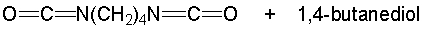 Provide the structure of a region of the polymer that is produced when the following isocyanate is treated with 1,4-butanediol.