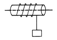 A uniform, solid, 100-kg cylinder with a diameter of 1.0 m is mounted so it is free to rotate about fixed, horizontal, frictionless axis that passes through the centers of its circular ends. A 10-kg block is hung from a very light thin cord wrapped around the cylinder's circumference. When the block is released, the cord unwinds and the block accelerates downward, as shown in the figure. What is the acceleration of the block?