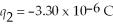 As shown in the figure, charge q<sub>1</sub> = 2.2 x   C is placed at the origin and charge   is placed on the   at   Where along the x-axis can a third charge Q = -8.30 × 10<sup>-6</sup> C be placed so that the resultant force on Q is zero?  <div style=padding-top: 35px> 