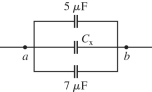 <strong>A 5-µF, a 7-µF, and an unknown capacitor C<sub>X</sub> are connected in parallel between points a and b as shown in the figure. What do you know about the equivalent capacitance C<sub>ab</sub> between a and b? (There could be more than one correct choice.) </strong> A) C<sub>ab</sub> > 12 µF B) C<sub>ab</sub> > C<sub>X</sub> C) 5 µF < C<sub>ab</sub> < 12 µF D) C<sub>ab</sub> < 5 µF E) C<sub>ab</sub> < C<sub>X</sub>