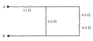 What is the equivalent resistance between points A and B of the network shown in the figure?
