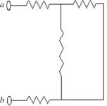<strong>Each of the resistors shown in the figure has a resistance of What is the equivalent resistance between points a and b of this combination? </strong> A) 450.0 Ω B) 720.0 Ω C) 540.0 Ω D) 180.0 Ω