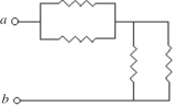<strong>The resistors in the circuit shown in the figure each have a resistance of What is the equivalent resistance between points a and b of this combination? </strong> A) 700 Ω B) 2800 Ω C) 175 Ω D) 1400 Ω