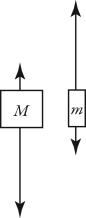 <strong>Two unequal masses M and m (M > m) are connected by a light cord passing over a pulley of negligible mass, as shown in the figure. When released, the system accelerates. Friction is negligible. Which figure below gives the correct free-body force diagrams for the two masses in the moving system? </strong> A) B) C) D)