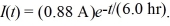 <strong>The current supplied by a battery as a function of time is What is the total number of electrons transported from the positive electrode to the negative electrode from the time the battery is first used until it is essentially dead? (e = 1.60 × 10<sup>-19</sup> C)</strong> A) 1.2 × 10<sup>2</sup><sup>4</sup> B) 4.4 × 10<sup>2</sup><sup>3</sup> C) 5.3 × 10<sup>2</sup><sup>4</sup> D) 3.3 × 10<sup>19</sup>