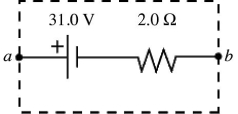 <strong>The emf and the internal resistance of a battery are as shown in the figure.When the terminal voltage V<sub>ab</sub> is equal to 17.4 V,what is the current through the battery,including its direction? </strong> A)6.8 A,from b to a B)8.7 A,from b to a C)6.8 A,from a to b D)8.7 A,from a to b E)16 A,from b to a