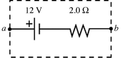In the figure a current of 6.0 A is drawn from the battery.What is the terminal voltage V<sub>ab</sub> of the battery?