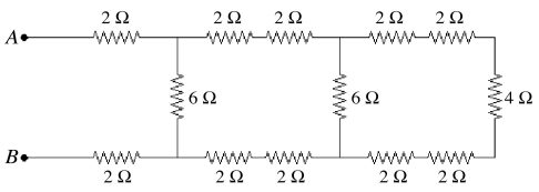 Thirteen resistors are connected across points A and B as shown in the figure.If all the resistors are accurate to 2 significant figures,what is the equivalent resistance between points A and B?