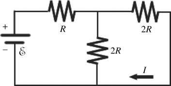 For the circuit shown in the figure,I = 0.50 A and R = 12 Ω.What is the value of the emf ε?