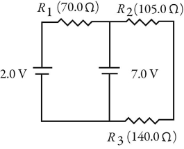 <strong>For the circuit shown in the figure,what is the current through resistor R<sub>1</sub>? </strong> A)0.071 A B)0.13 A C)0.029 A D)0.016 A