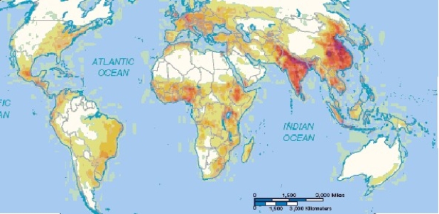 -If the darker shadings represent greater density,the above map best represents