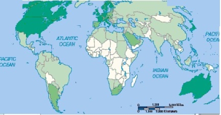 -The above map of ________ exemplifies the core-periphery nature of today's world-system.