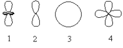 <strong>Which of the following orbital boundary surfaces represent d-orbitals? </strong> A) 1 only B) 2 only C) 3 only D) 1 and 2 E) 1 and 4