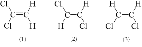 Three possible structures of C<sub>2</sub>H<sub>2</sub>Cl<sub>2</sub> are shown below.Which of these molecules are polar?