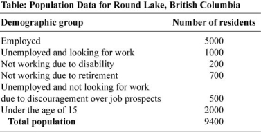<strong>Use the following to answer questions: (Table: Population Data for Round Lake,British Columbia)Use Table: Population Data for Round Lake,British Columbia.What is the labour force participation rate?</strong> A) 64% B) 81% C) 17% D) 79%