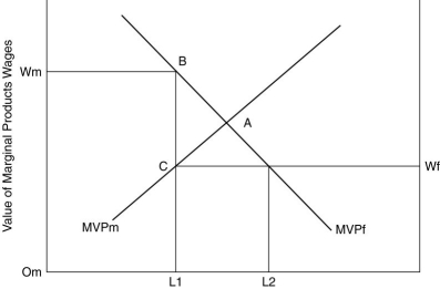 Refer to above figure. If the economy were in the initial position (where OmL1 workers were in manufacturing, what trade policy might gain ABC of economic welfare?