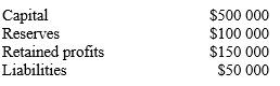 <strong>Rose Ltd acquired all the equity of Jeannie Ltd on 1 July 20X3.At that time the fair value/financial position of Jeannie was as follows: Rose paid $850 000 for the shares in Jeannie. In the 20X3-4 financial year, Jeannie made $75 000 in profits and recorded a goodwill impairment of $10 000. Which of the following is the correct set of consolidation entries for June 30 20X4?</strong> A)Dr.Capital $500 000 Dr.Reserves 100 000 Dr)Retained profits 150 000 Dr)Goodwill 100 000 Cr)Investment $850 000 Dr Impairment expense - Goodwill $10 000 Cr)Accumulated goodwill impairment $10 000 B)Dr.Capital $500 000 Dr.Reserves 100 000 Dr)Retained profits 225 000 Dr)Goodwill 25 000 Cr)Investment $850 000 Dr Impairment expense - Goodwill $10 000 Cr)Accumulated goodwill impairment $10 000 C)Dr.Capital $500 000 Dr.Reserves 100 000 Dr)Retained profits 140 000 Dr)Goodwill 110 000 Cr)Investment $850 000 D)Dr.Capital $500 000 Dr.Reserves 100 000 Dr)Retained profits 150 000 Dr)Goodwill 90 000 Cr)Investment $840 000