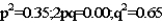 <strong>In a classroom taste-test for PTC the genotype frequency was determined to be P = .35 and Q = .65.After applying the Hardy-Weinberg equation,the percentage of genotypes were found to be as follows:</strong> A) B) C) D)none of the above
