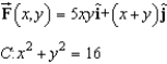 Use Green's Theorem to calculate the work done by the force on a particle that is moving counterclockwise around the closed path C.