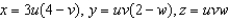 If   and   then the Jacobian of x, y, and z with respect to u, v, and w is   . Find the Jacobian for the following change of variables:  