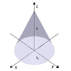 Use cylindrical coordinates to find the volume of the cone   where   and   .  